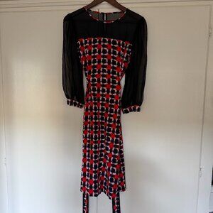 Kate Spade Dress Navy Red Silk 3/4 Sheer Sleeve Size 8